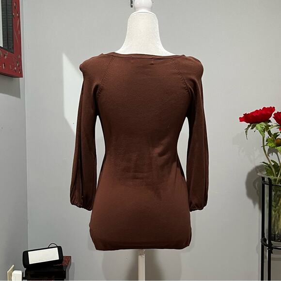 NEW Michael Kors Smocked Princess Pleat Scoop Neck Bell Sleeves Knit Top XS NWOT - Picture 4 of 16